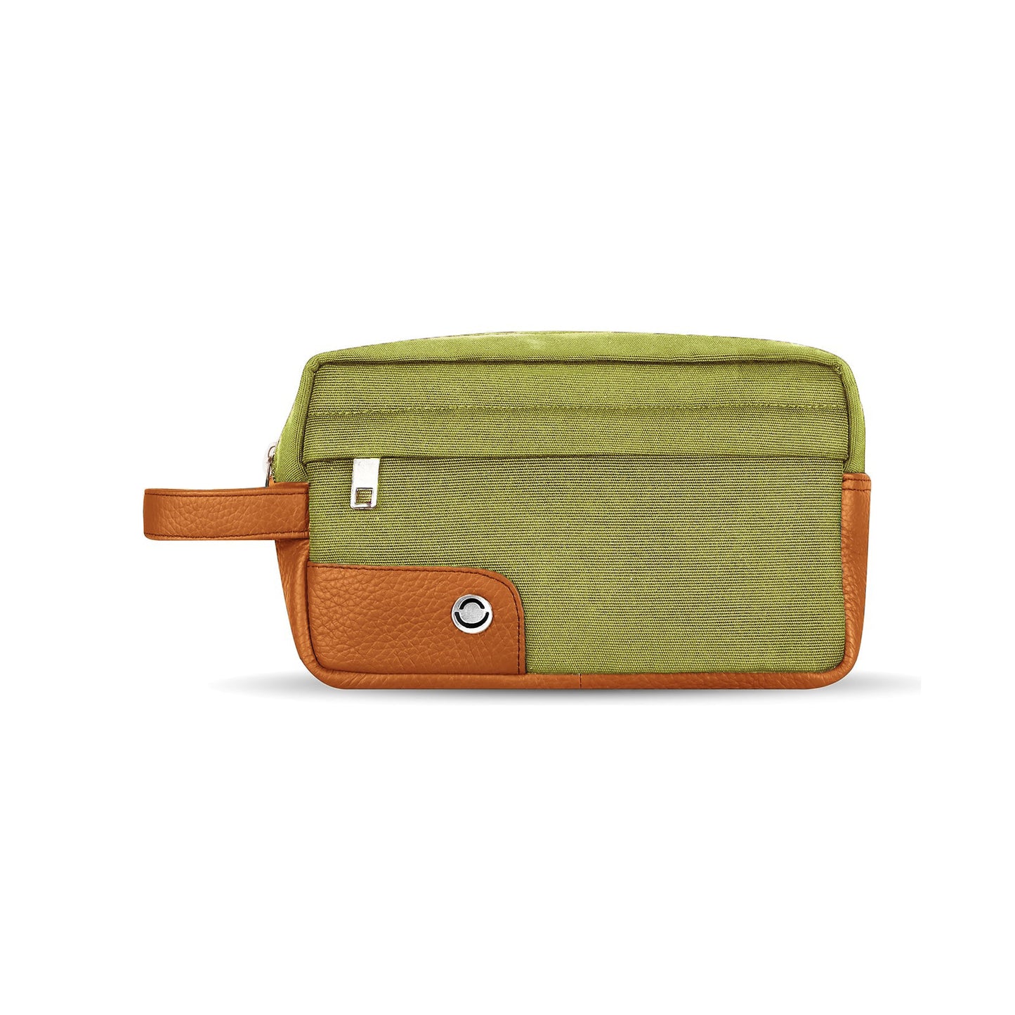 OMAX Sophisticated Olive Leather and Canvas Toiletry Bag