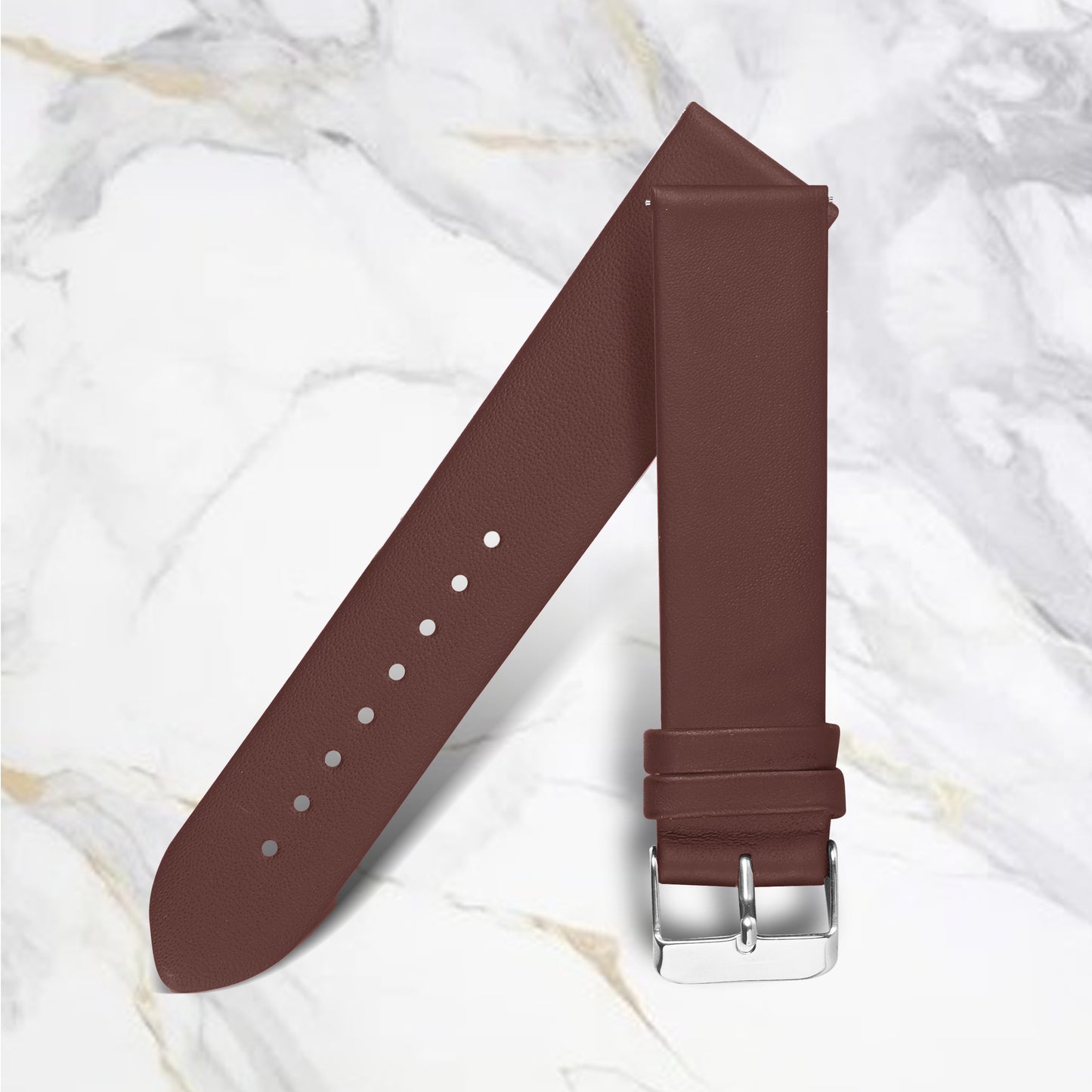 Boshek Brown Genuine Leather Plain Stitch Less Design Unisex Watch Strap. SIlver Buckle Quick Release and Self Changeable FS319