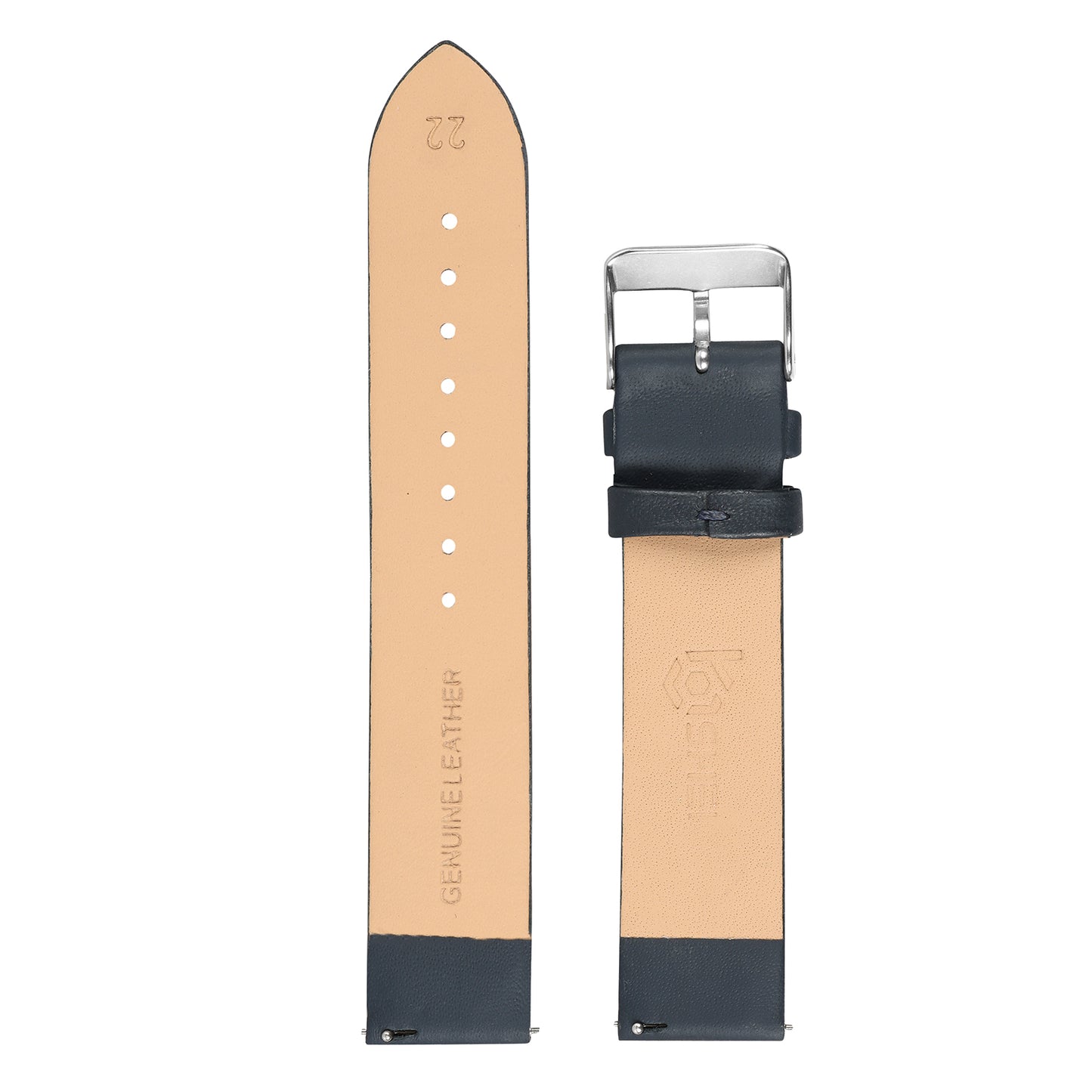 Boshek Blue Color Plain Genuine Leather Watch Strap FS375. Silver buckle Quick Release and Self Changeable