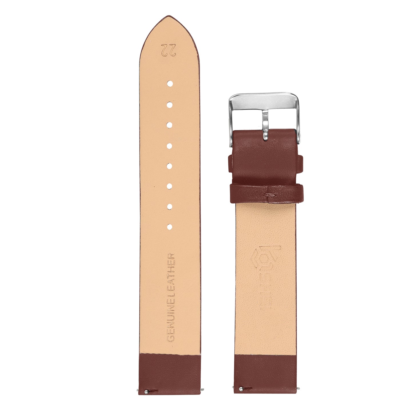 Boshek Brown Genuine Leather Plain Stitch Less Design Unisex Watch Strap. SIlver Buckle Quick Release and Self Changeable FS319