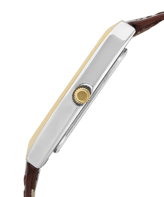 Omax Silver Rectangle Dial with Brown Genuine Leather Strap Date Display Watch for MenBGS174TA001