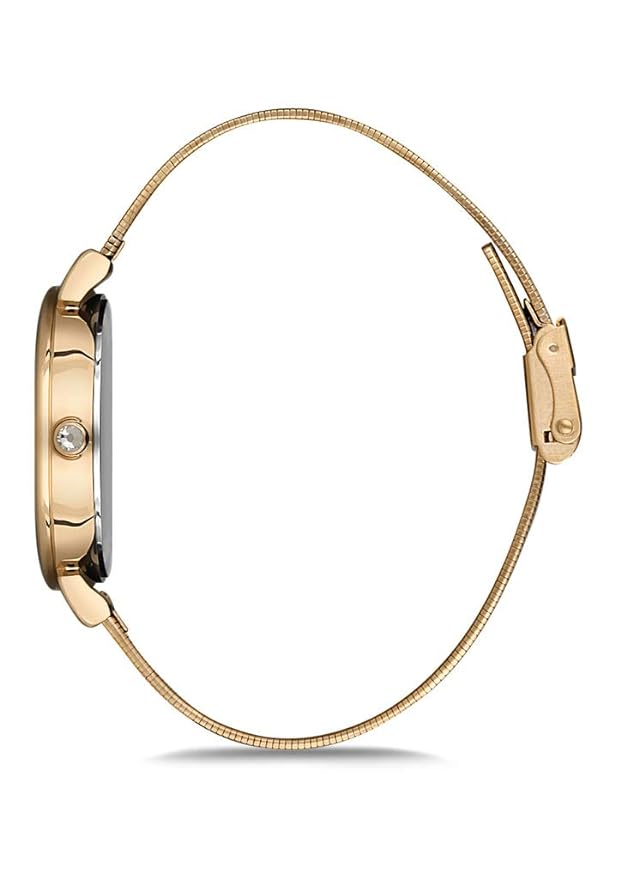 Omax White Dial Golden Case, Index, Golden Stainless Steel Mesh Strap Women Watch -00FMB018Q000