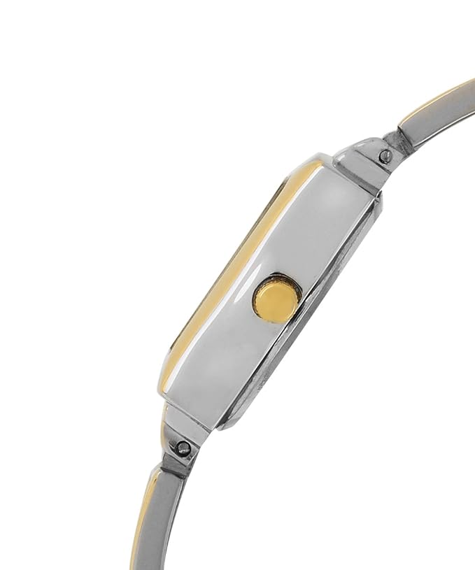 Omax Analog Golden Rectangle Dial With Stainless Steel Gold Silver Brecelete Style Strap Watch for Women BLS204A001
