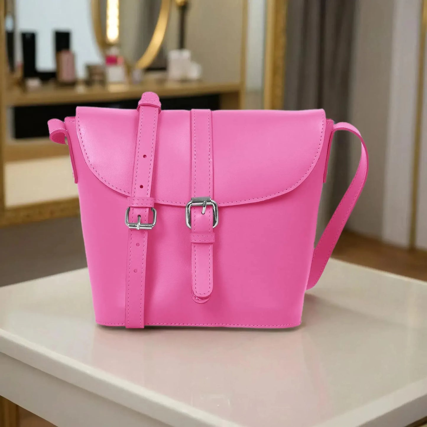 Omax Pink Color Genuine Leather Mini Sling Handbag for Women FL54
