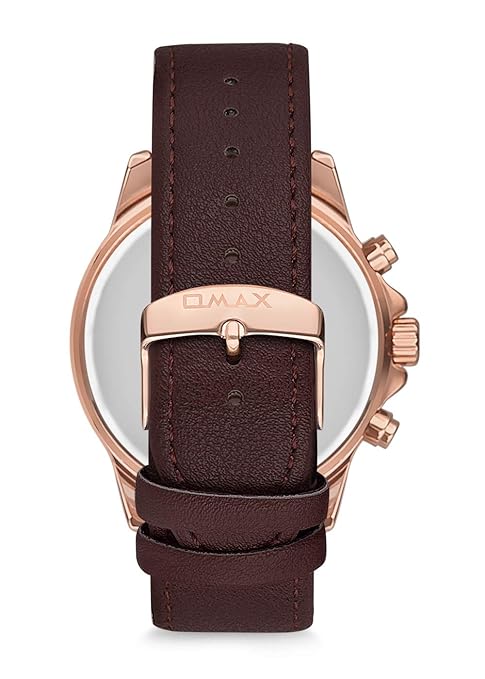 Omax White Dial Chonograph Display Rose gold Case With Brown Genuine Leather Strap SS681