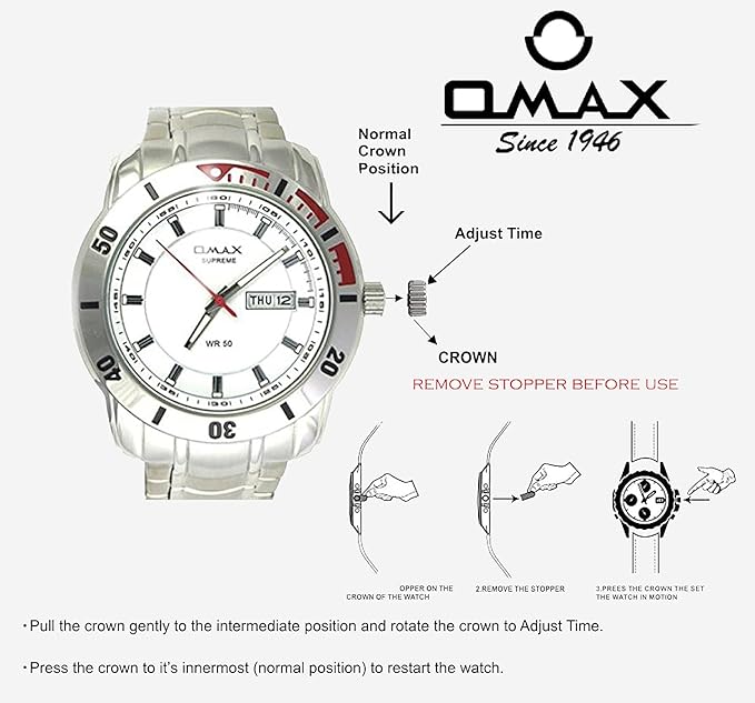 Omax White Dial Day Date Silver Stainless Steel Bracelet Watch for Men – SS192