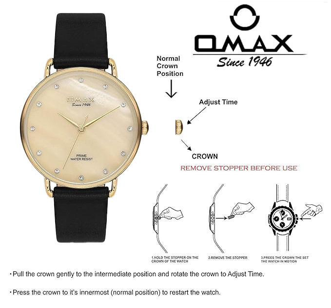 Omax Analog Gold Dial Black Leather Strap Women Watch - PM001G12I
