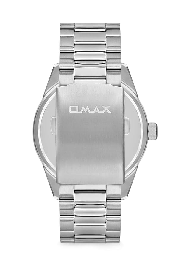 Omax Balck Dial Silver Stainless Steel Band Day Date Watch for Men GX43P26I