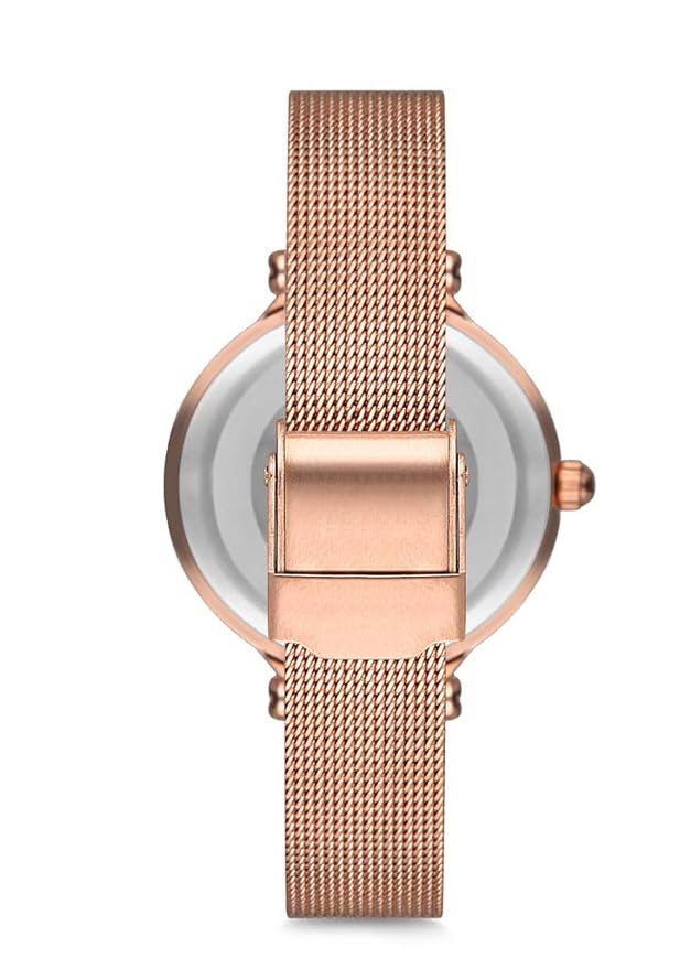 Omax Blue Dial Rose Gold Stainless Steel Mesh Band Watch for Women -00FMB0166004