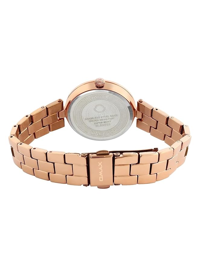 Omax Silver Dial Stainless Steel Rose Gold Watch for Women LS192