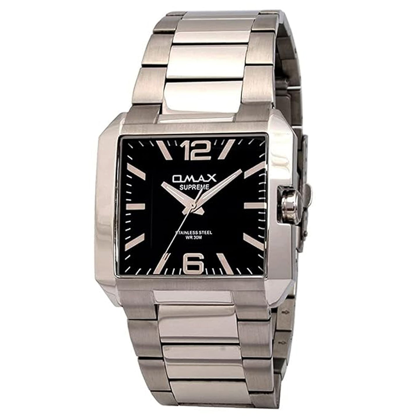 Omax Black Square Dial Stainless Steel Silver Band watch for Men SS297
