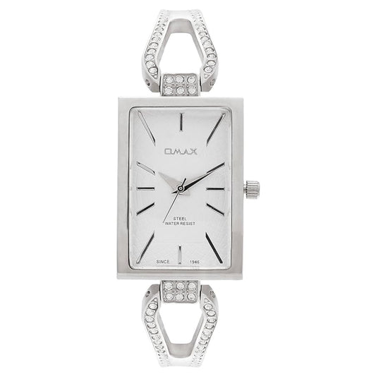 Omax White Square Dial Stainless Steel Watch for Women LS276