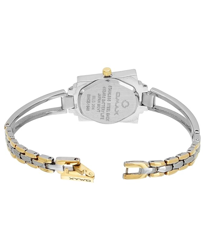 Omax Analog Golden Rectangle Dial With Stainless Steel Gold Silver Brecelete Style Strap Watch for Women BLS204A001