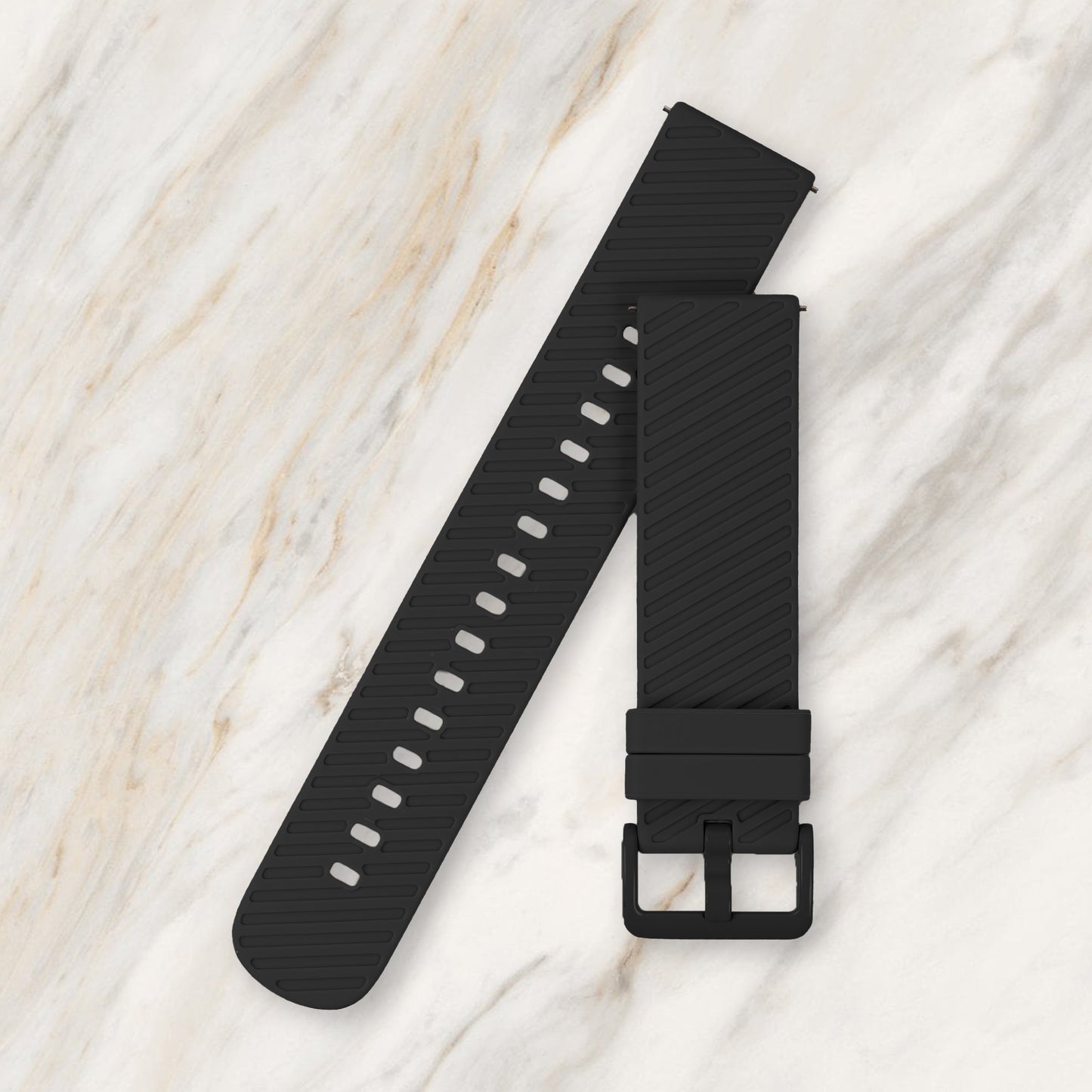 Omax 22 MM Black Color Textured, Ribbed Premium Grade, super flexible and smooth silicon watch strap and band compatible with All smart, digital and analog watches FSS06-BK-22-BK