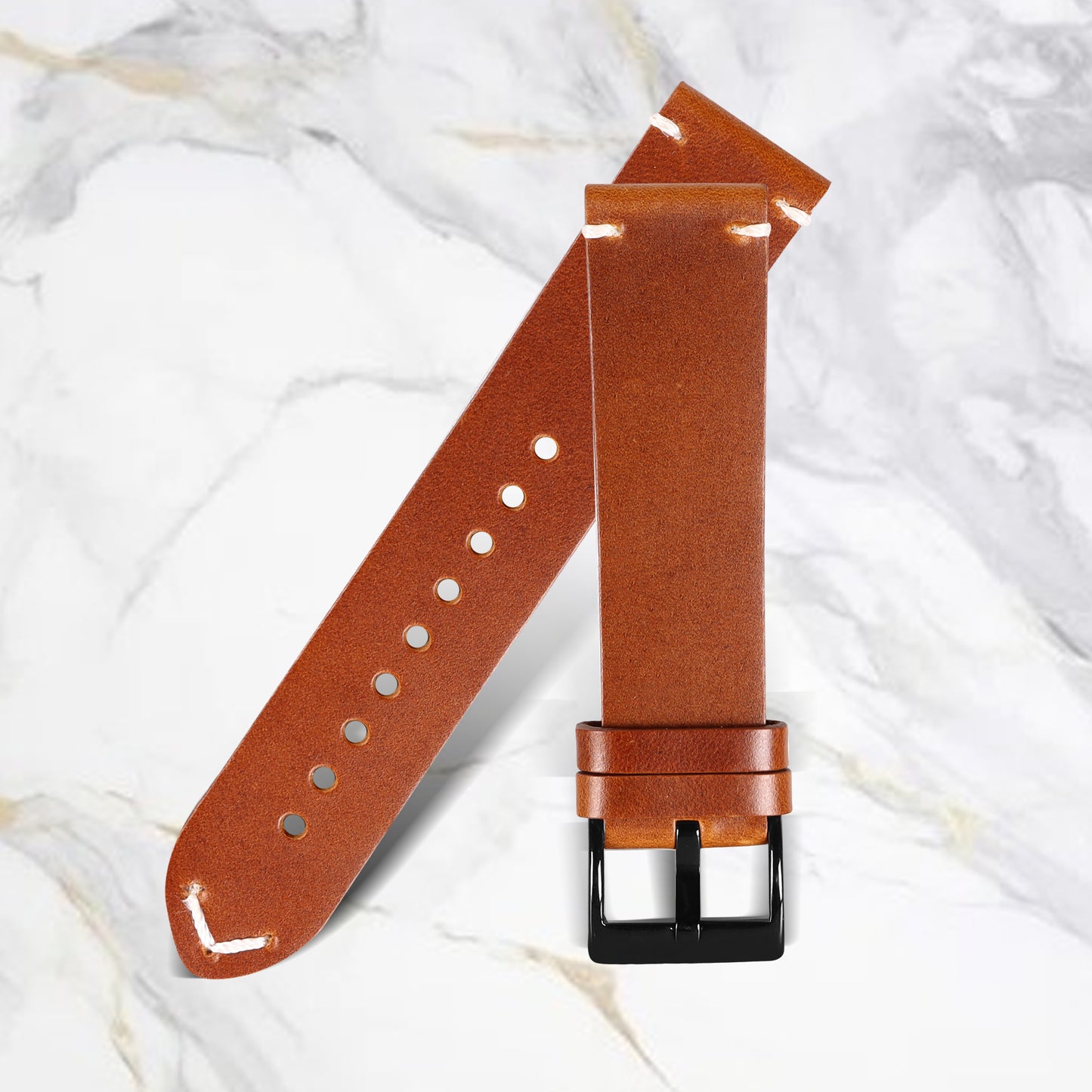 OMAX Genuine Leather Watch Strap Premium Oil Pullup Watch Strap for Quick Release and Self Changeable (Black Buckle)
