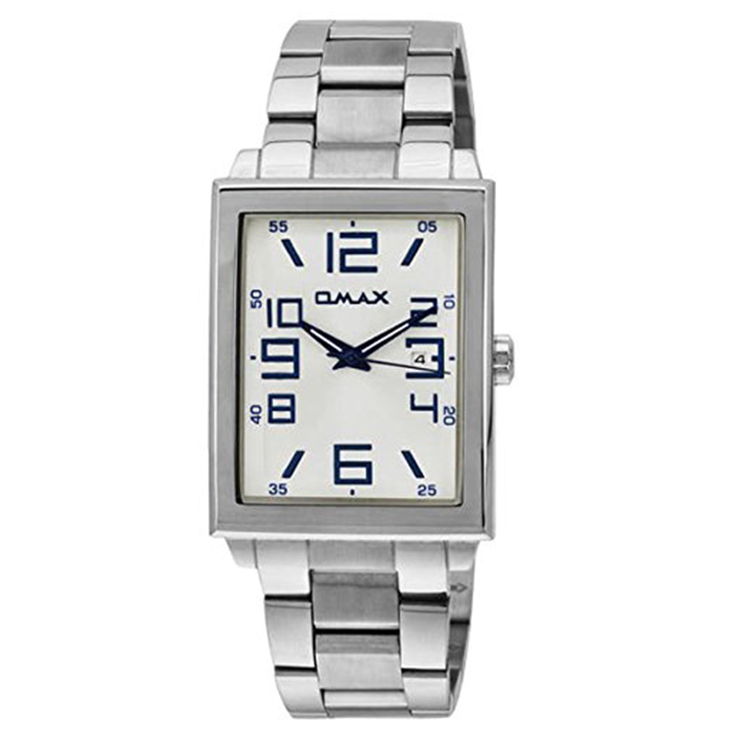 Omax White Square Dial Blue index with Silver Stainless Steel Strap Watch for Men SS207