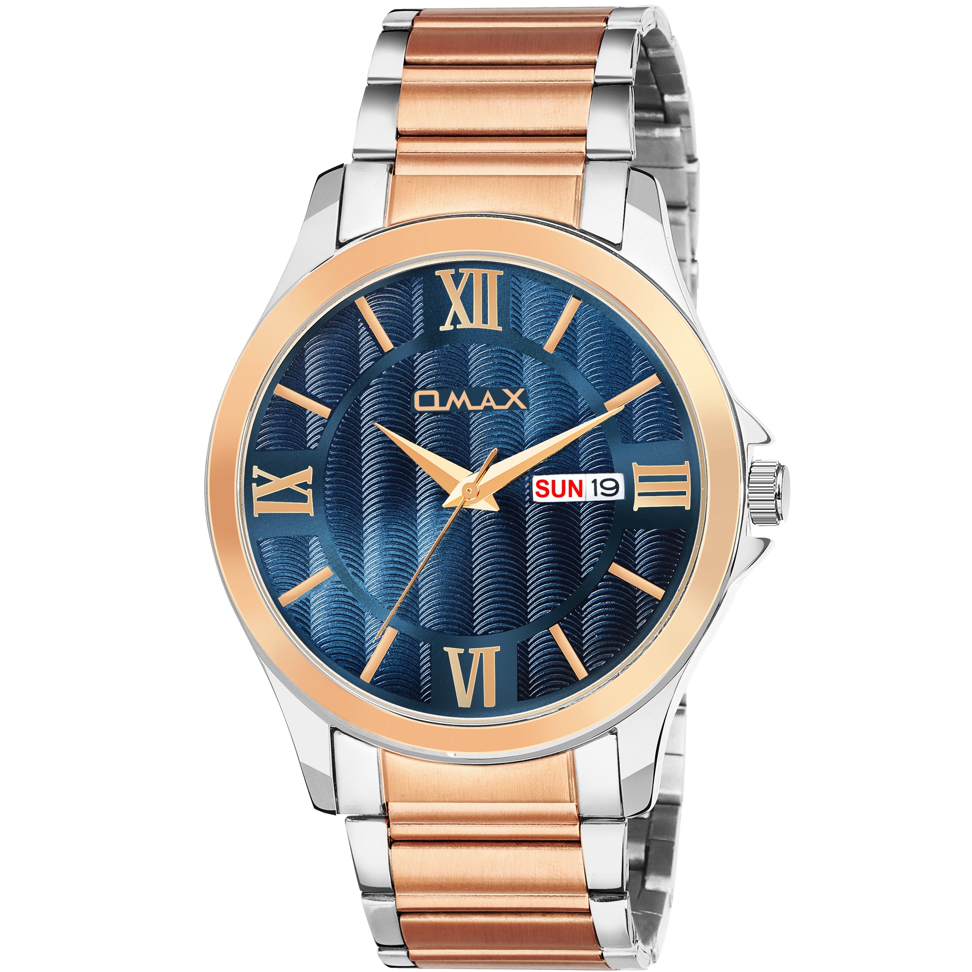 OMAX ROSEGOLD SILVER CHAIN BLUE LADIES WATCH
