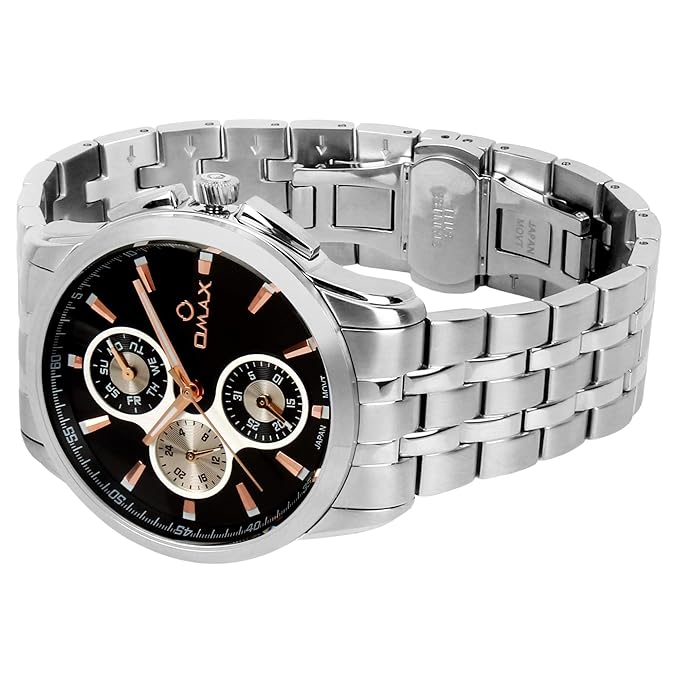 Omax Black Multifunction Silver Stainless Steel Mens Watch MG19P26I