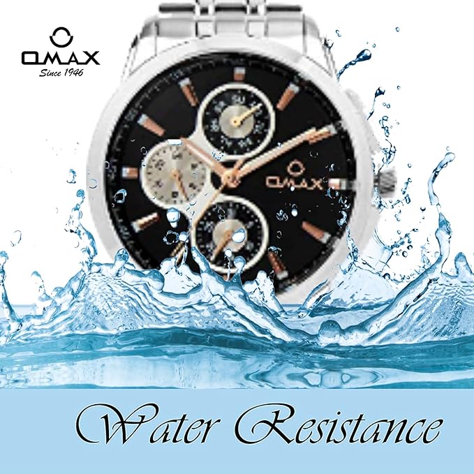 Omax Black Multifunction Silver Stainless Steel Mens Watch MG19P26I