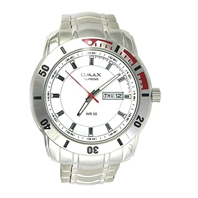 Omax White Day Date Dial With Silver Stainless Steel Bracelet Chain Watch for Men - SS192
