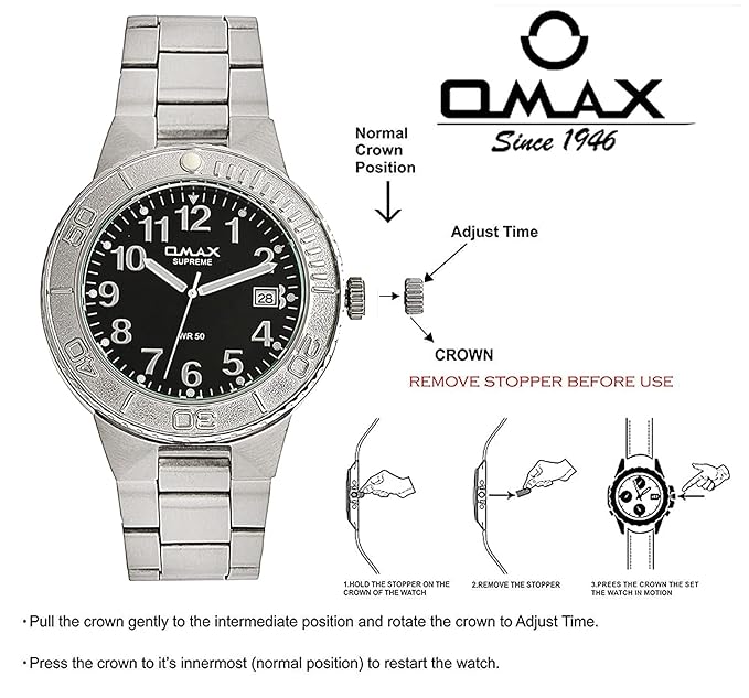 Omax Balck Dial Silver Stainless Steel Mens Watch SS198