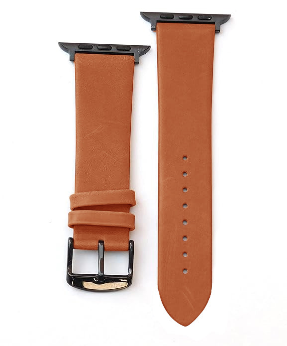 Boshek Tan Genuine Leather Watch Strap. Black Stainless Steel Buckle Self Changeable FS308-TN-42-B