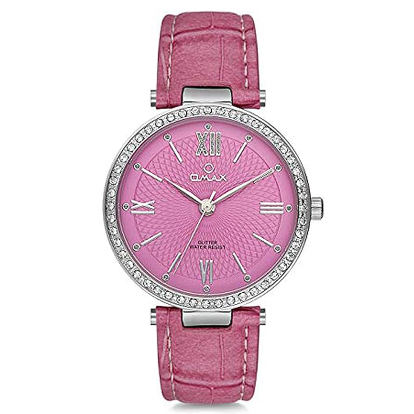 Omax Blue Dial Analog Women Watch Brand Casual Quartz Diamond Dial Adjustable Buckle Leather Strap Watch GT005R44I