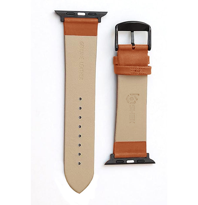 Boshek Tan Genuine Leather Watch Strap. Black Stainless Steel Buckle Self Changeable FS308-TN-42-B