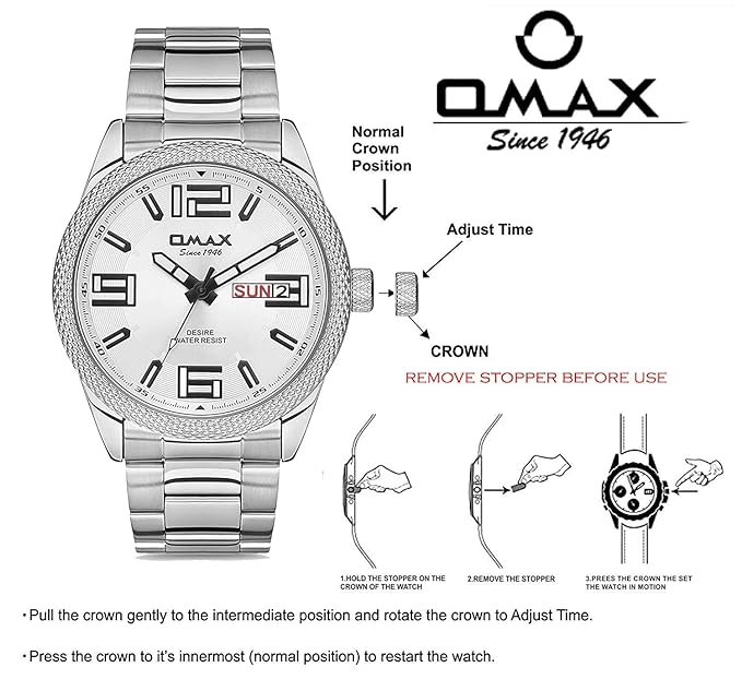 OMAX Analog White Dial Day and Date with Stainless Steel Chain Casual Watch for Men-GX43P36I