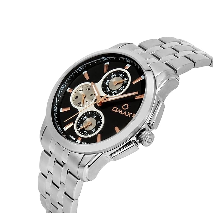 Omax Black Multifunction Silver Stainless Steel Mens Watch MG19P26I