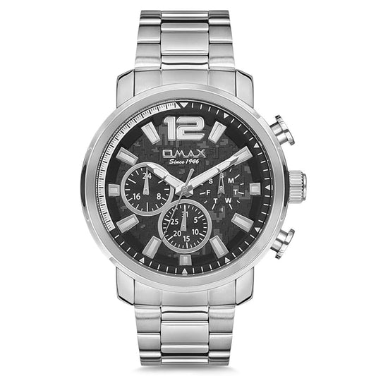 OMAX Analog Multifunction Black Dial Silver Stainless Steel bracelet Men’s Watch -GX16P26I