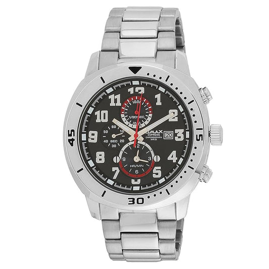 Omax Black Chronograph Stainless Steel Silver Mens Watch CS119