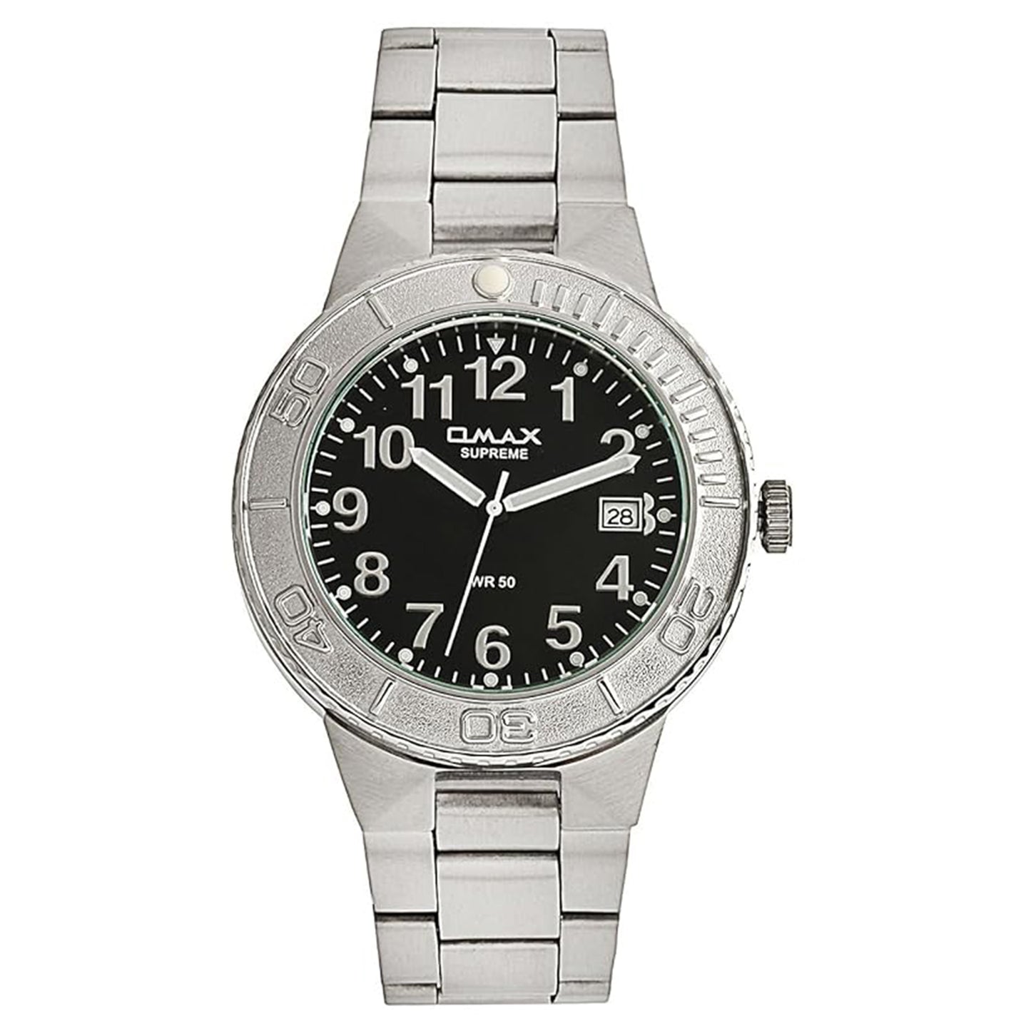 Omax Balck Dial Silver Stainless Steel Mens Watch SS198