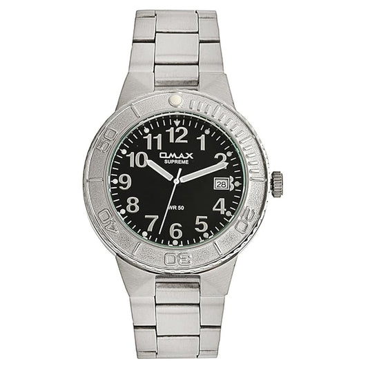 Omax Balck Dial Silver Stainless Steel Mens Watch SS198