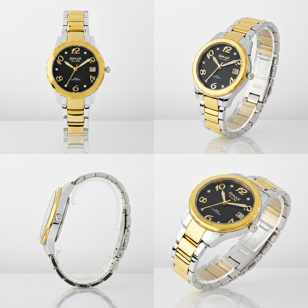 Omax Women's Black Dial Two Tone Gold Silver Steel Chain Watch – Analog, Quartz | LS191