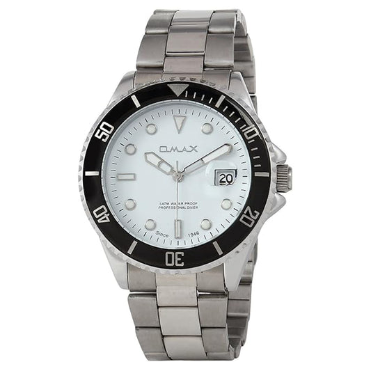 OMAX Analog White Dial Men's Watch (White Dial Silver Stainless Steel Bracelet Chain) with Magnifying Glass Window SS201