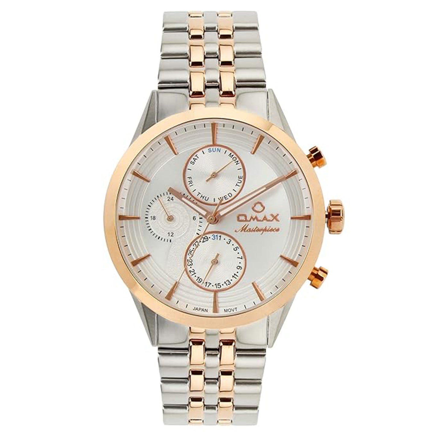 OMAX Analog Multifunction White Dial Stainless Steel Two Tone bracelet Strap Men’s Watch - MG11C6CI