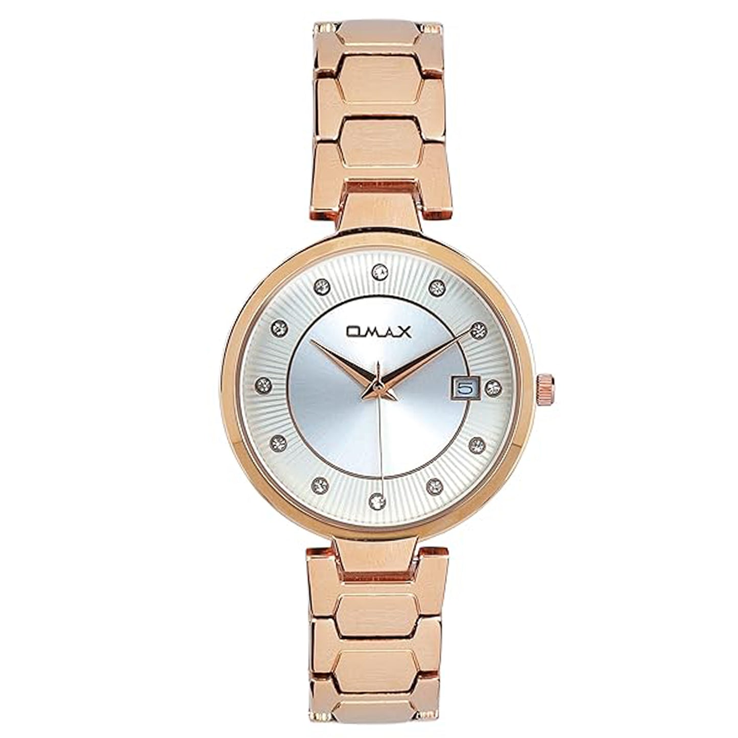 Omax Silver Dial Stainless Steel Rose Gold Watch for Women LS192