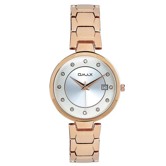Omax Silver Dial Stainless Steel Rose Gold  Watch for Women LS192