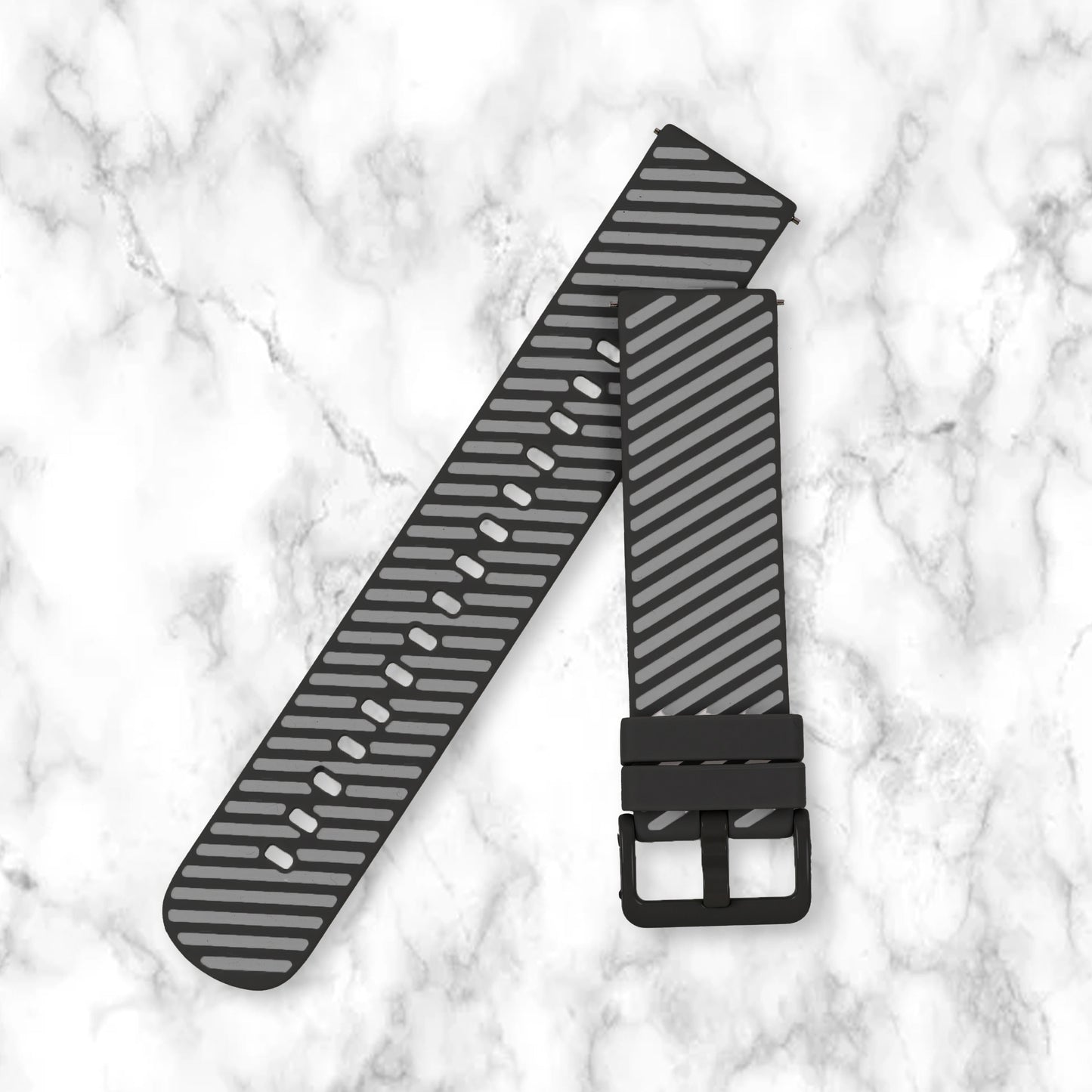 Omax Black Offwhite Twill Silicone Smart Watch Replacement Band Universal Strap Compatible with All Brands Watch FSS07-BK-22-S