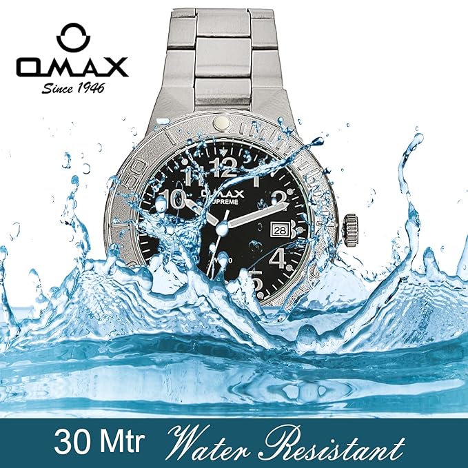 Omax Balck Dial Silver Stainless Steel Mens Watch SS198