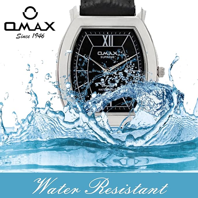 Omax Black Square Dial Silver Case With Genuine Leather Strap for Men SS314