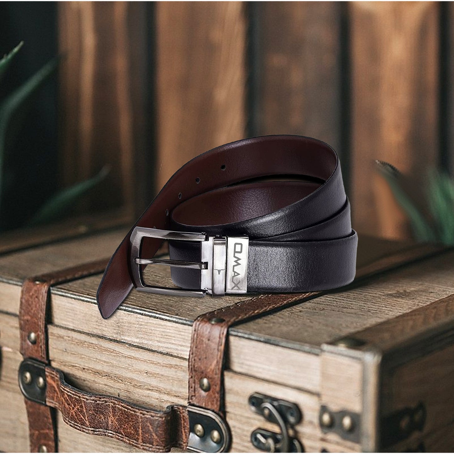 OMAX MENS BELT LTBTL01-BLACK BROWN