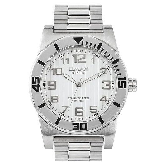 Omax White Dial Silver Stainless Steel Watch for men SS130