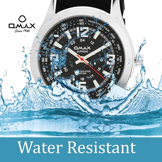 Omax Men's Black Leather Strap Formal Watch - SS276