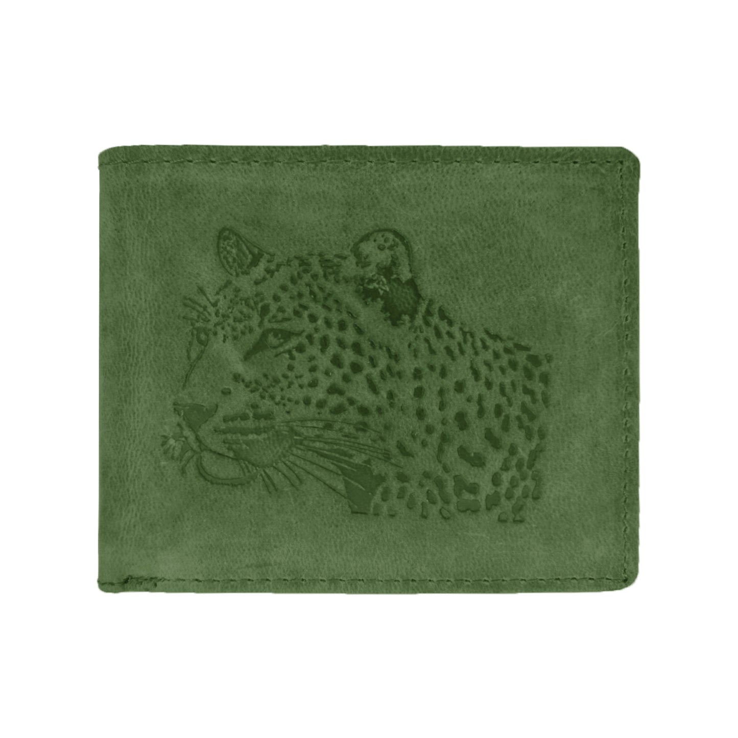 BOSHEK Green Leopard Embossed Design Hunter Leather Wallet FW253