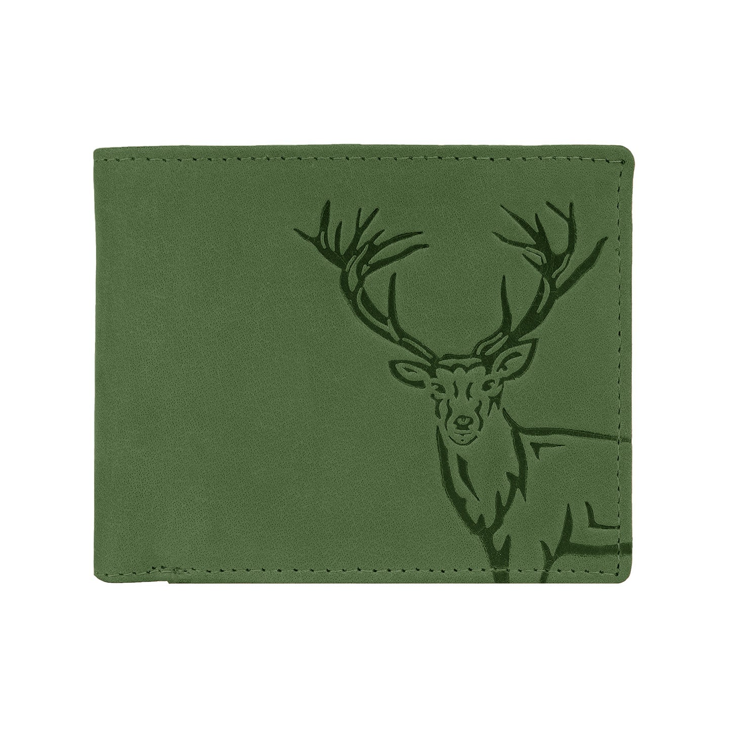 BOSHEK Green Elk Embossed Design Hunter Leather Wallet FW253