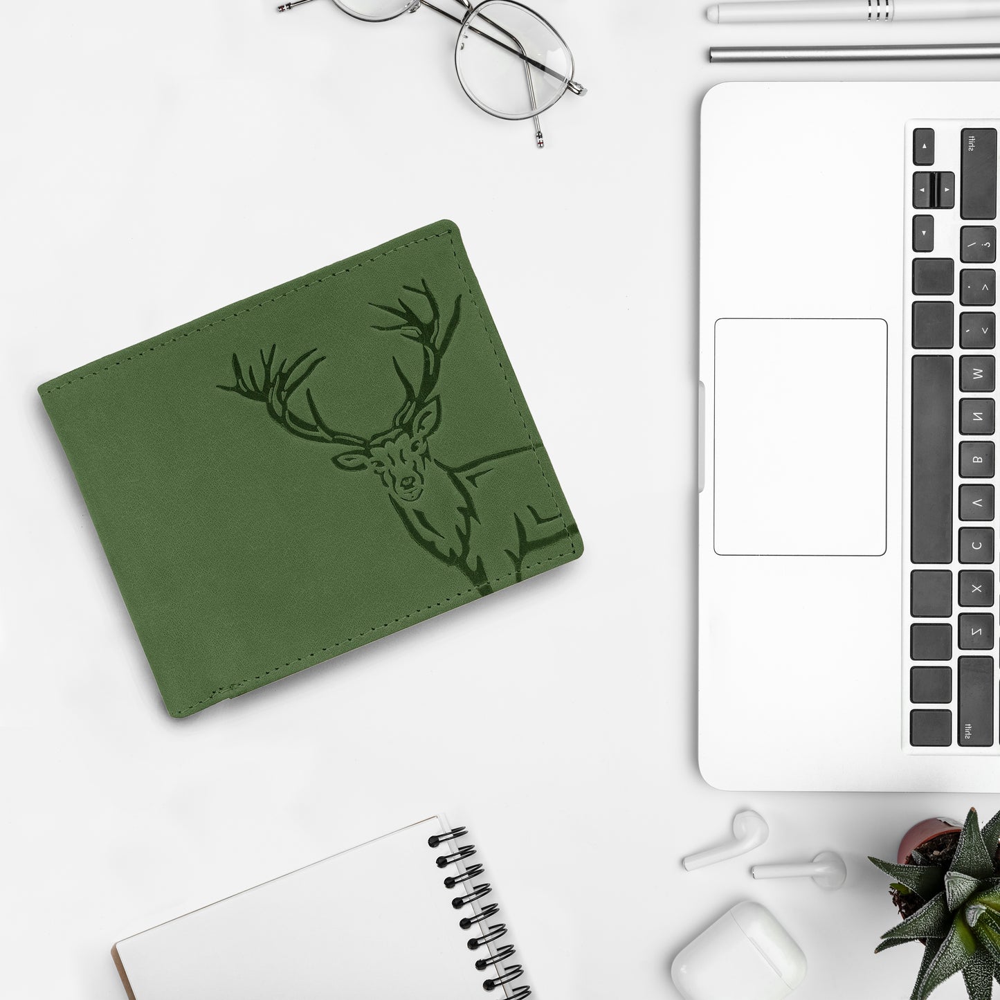 BOSHEK Green Elk Embossed Design Hunter Leather Wallet FW253