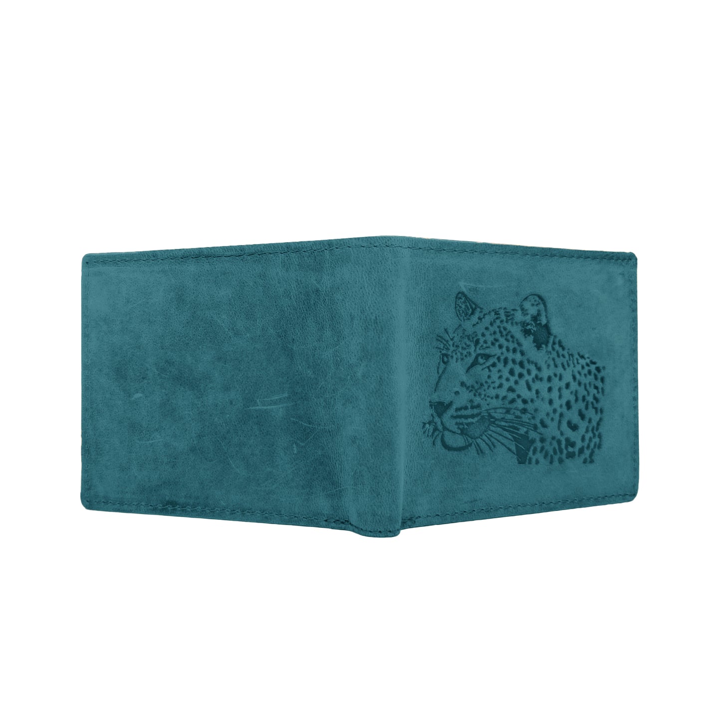 OMAX Aqua Blue Leopard Embossed Design Genuine Leather Mens Wallet with Free Rakhi for Brother RBFW253