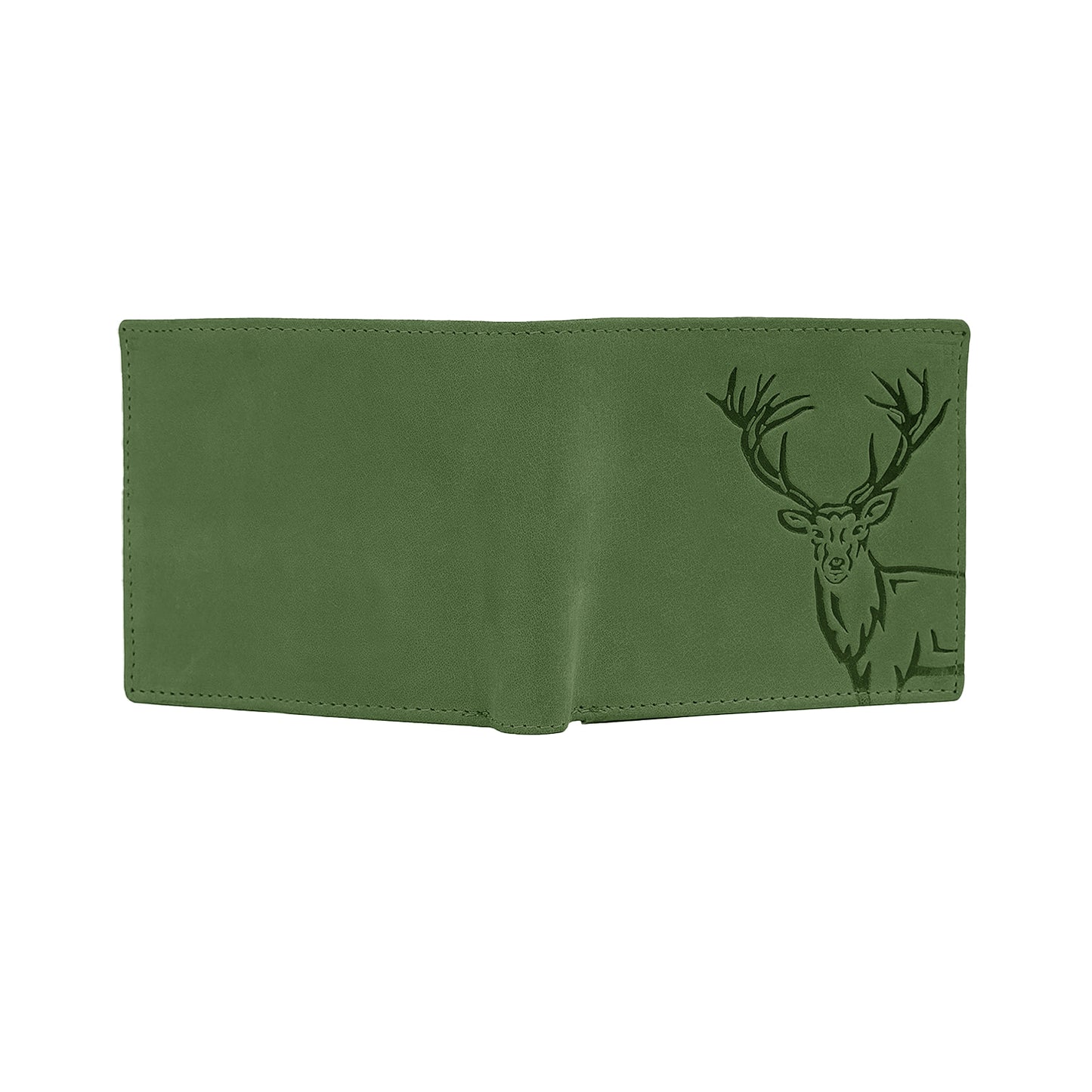 BOSHEK Green Elk Embossed Design Hunter Leather Wallet FW253